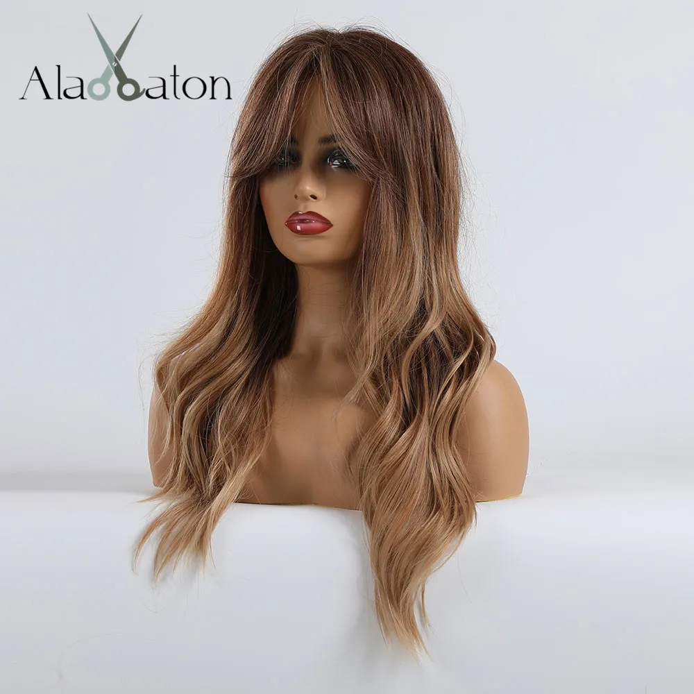 ALAN EATON длинные волнистые коричневый блонд Омбре синтетические парики для женщин афро-американский косплей костюм парики высокотемпературное волокно