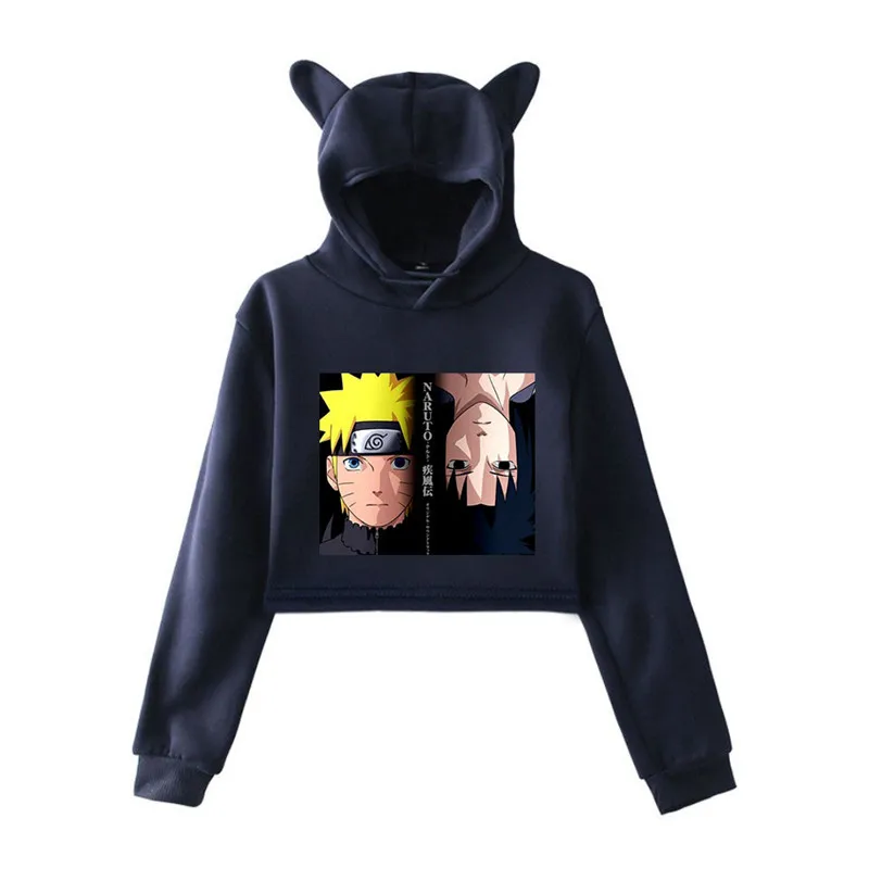 Наруто 2D принт kawaii толстовка женская мода пуловер короткая рубашка сексуальная девушка личность кошачьи уши Толстовка