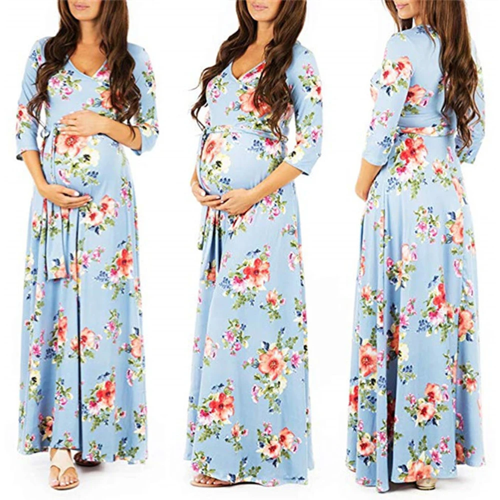 Boho платье для беременных с цветочным принтом; платья для беременных; женские праздничные платья в богемном стиле с длинными рукавами; повседневные платья для беременных; D30