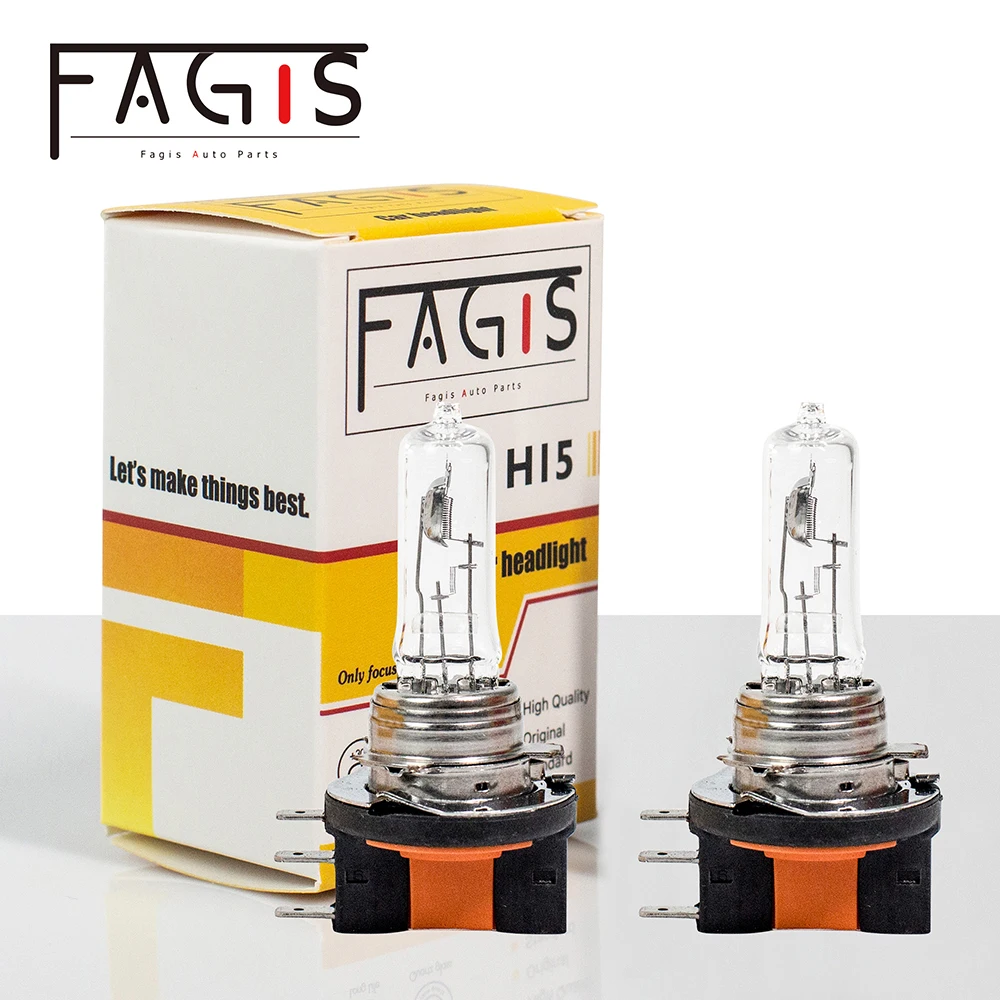Fagis-bombilla halógena de cristal transparente para faro delantero de coche, luz blanca cálida, H15, 12v, 15/55w, marca US, 2 uds.