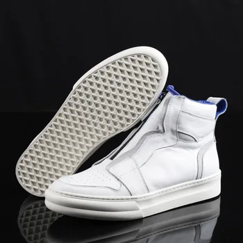 

Shoes Men Army Winter Military Zip Ankle Boots Quality White Genuine Leather Hip Hop Sneakers Luxury Black High Top Trainers