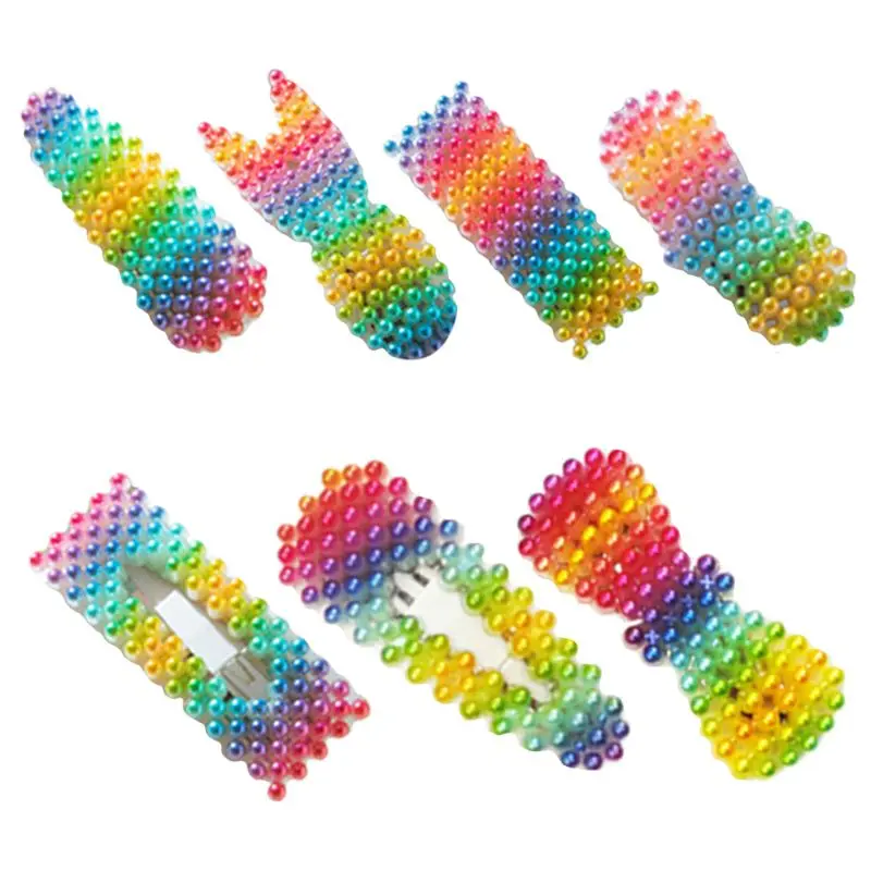 

Women Girls Fresh Style Rainbow Faux Pearl BB Hair Clip Water Drop Rabbit Bowknot Geometric Snap Barrettes Summer Party Hairgrip