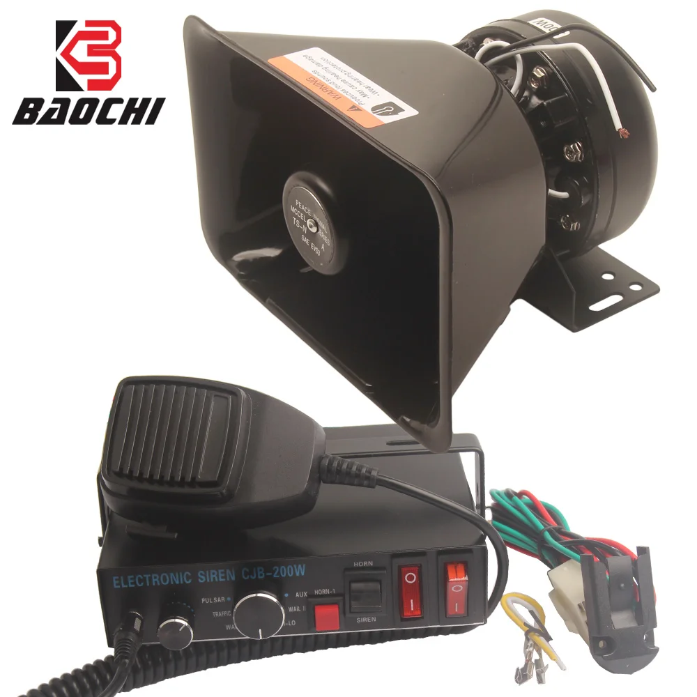 

12V 200W 9 Sound Loud Car Warning Alarm Megaphone Police Siren Horns Speaker PA System For Train Horn MIC System Car Accessories
