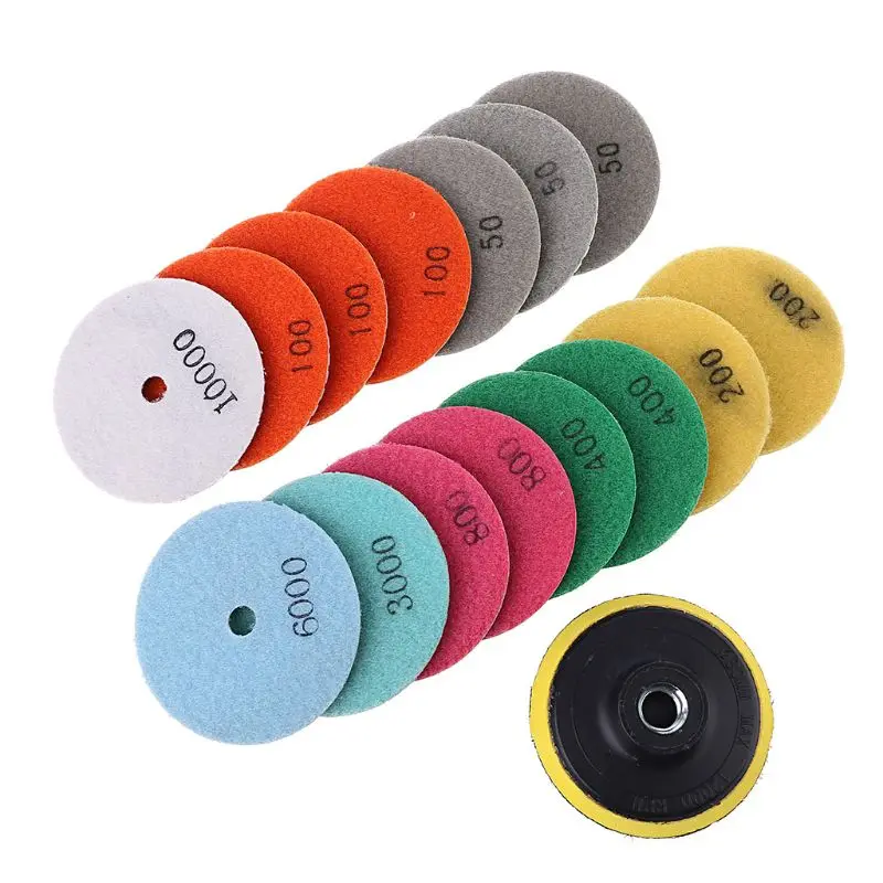 

16pcs Diamond Polishing Pads Kit 3 Inch 100mm Wet Polishing Grinding Discs Set for Granite Stone Concrete Marble