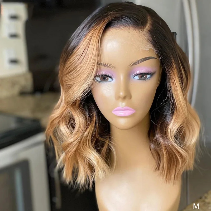 Good Buy Human-Hair-Wigs Highlight Ombre Blonde Lace-Front Pre-Plucked Peruvian Wavy Bob for Black-Women p3KenEKnL