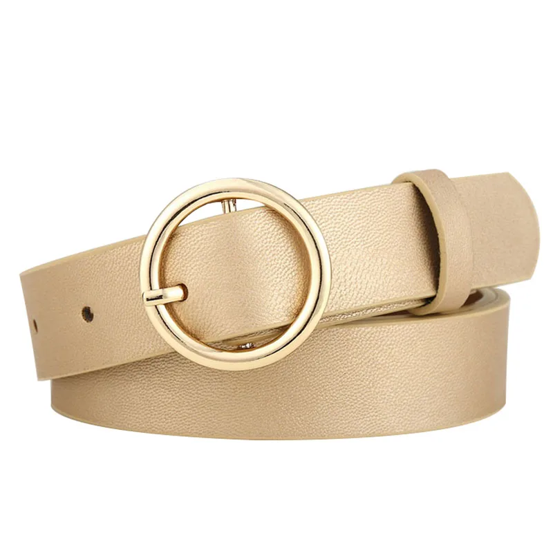 Style2 Gold 2.4cm Badinka, новинка, женский пояс, черный, белый, желтый, серебряный, коричневый, широкий из искусственной кожи, джинсовый женский ремень, золотые, с круглой пряжкой, ремни для женщин - Цвет: Style2 Gold 2.4cm