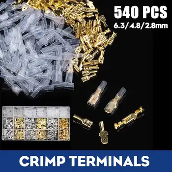 

540Pcs Electric Wire Connectors Set Female and male Crimp Terminal Connector Gold Silver 2.8/4.8/6.3mm