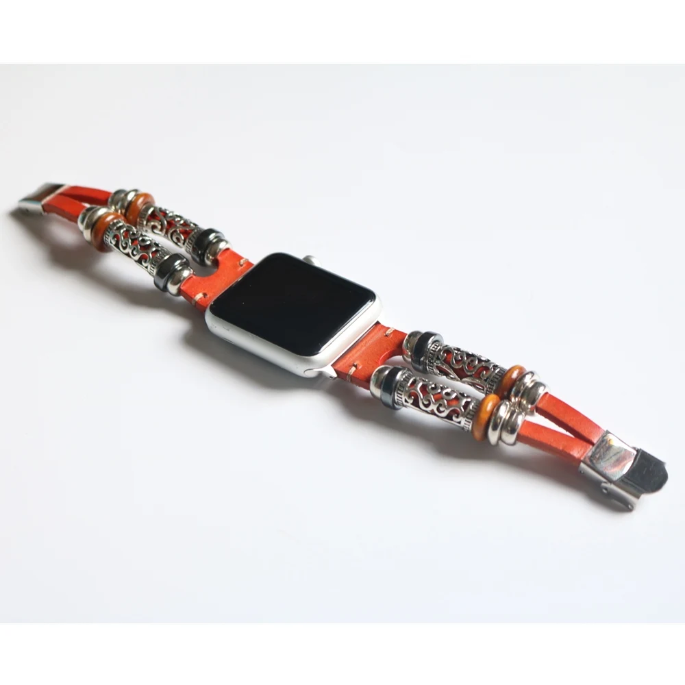 Для Apple Watch Series 5 4 3 2 ремешок ручной работы из бусин ретро кожаный браслет ремешок для iWatch 40 мм 44 мм 38 мм 42 мм браслет ремень