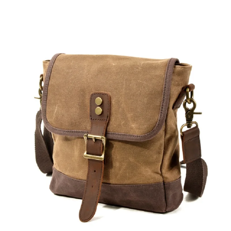 Unisex-Umhängetasche aus gewachstem Canvas und Leder im Militär-Vintage-Stil für Herren, 2020, Freizeit- und Reisetasche_voghion.com