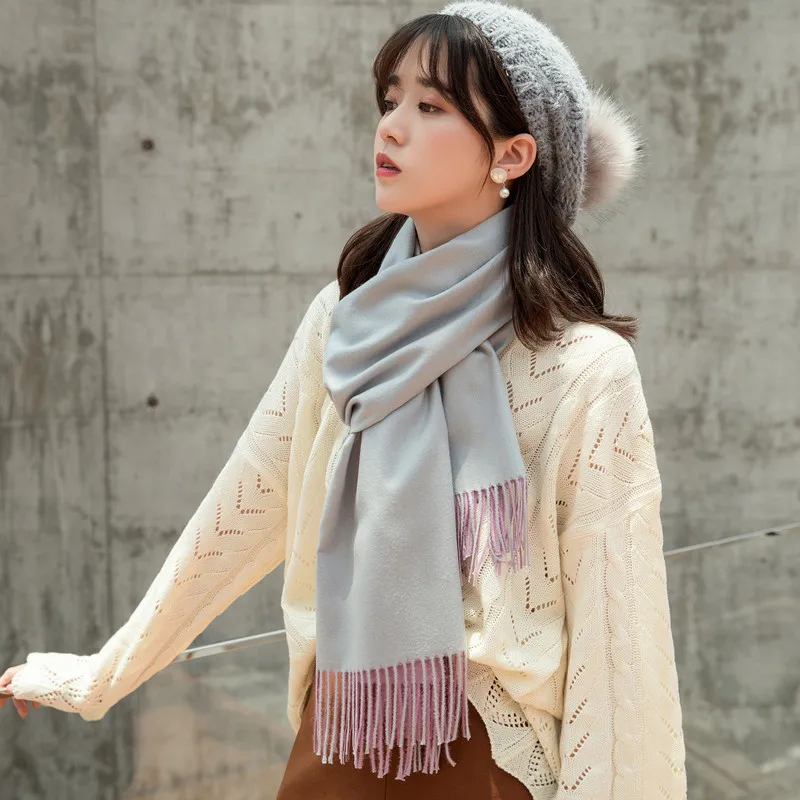 

Fashion scarf wool scarf two-faced ladies pull wool cashmere scarf Korean version joker with fashion tassel shawl