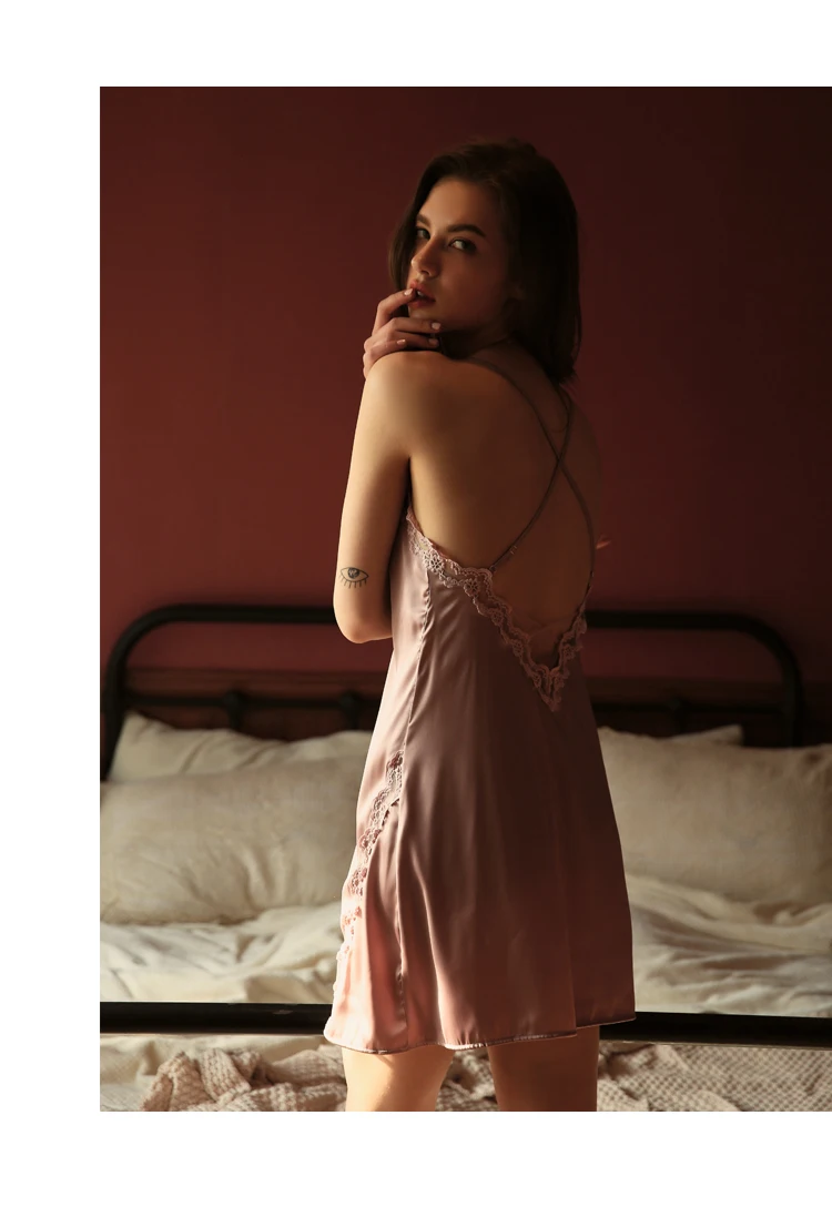Сексуальная женская летняя ночная рубашка, ночная рубашка, одежда для сна, ночная рубашка, шелковое атласное белье с v-образным вырезом, ночная рубашка для женщин, Эротическая Сексуальная сорочка