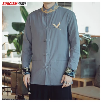 

Sinicism Store Mens Vintage Buckle Casual Jacket Men Chinese Style Jackets 2020 Male Autumn Embroidery Traditional Coat Oversize