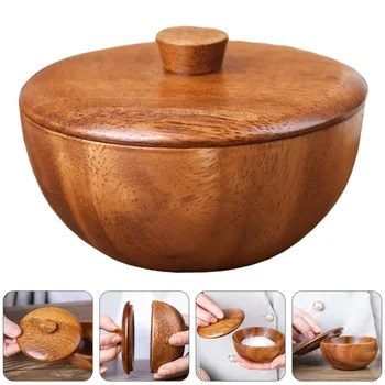 

1pc Wooden Seasoning Bowl Practical Kids Rice Bowl Food Container with Lid
