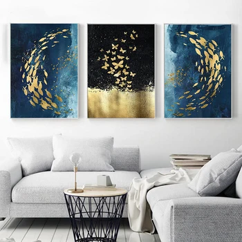 

Golden Fish Butterfly Abstract Wall Art Picture Canvas Painting Poster Print Wall Art Pictures Living Room Decoration