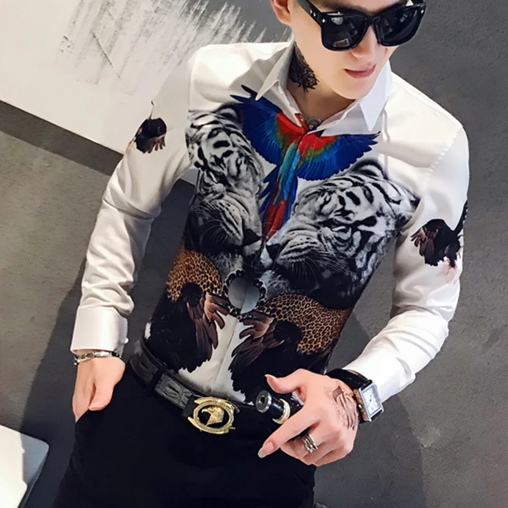 Дизайнерские мужские рубашки с 3D принтом, с длинным рукавом, Camisa Masculina, Повседневная приталенная Мужская рубашка для работы в ночном клубе, уличная рубашка