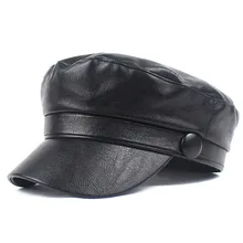 Классическая осенне-зимняя кожаная темно-синяя шляпа с капюшоном, Ретро стиль, модный полиуретановый берет, универсальная Кепка с плоским верхом, шляпа для женщин, подарок