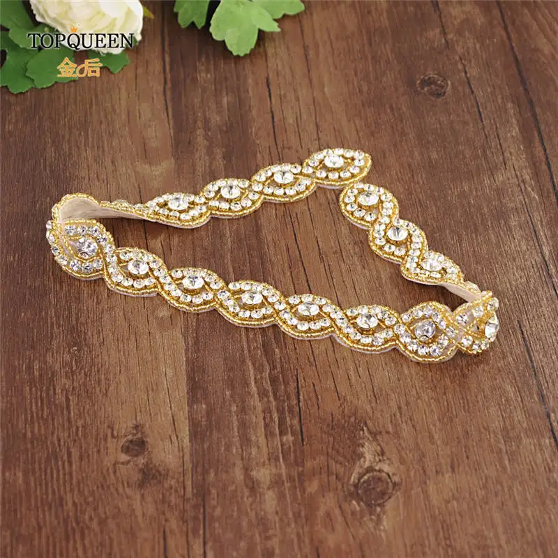 applique TOPQUEEN S28-G пояс ручной работы с золотыми бусинами Стразы с золотыми бриллиантами свадебный пояс для свадебного платья свадебные украшения Быстрая - Цвет: applique
