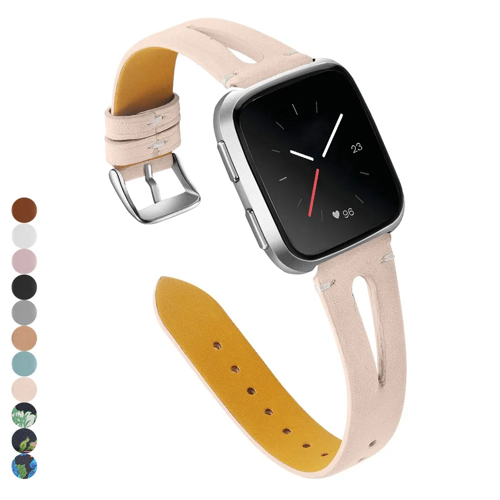 Абрикос Heang Печать Тонкий ремешок для часов из натуральной кожи совместим с Fitbit Versa 2/Versa Lite& SE/Fitbit Versa - Цвет ремешка: Абрикос