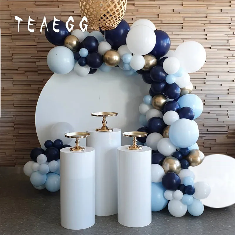 

124 Pieces Macaron Blue White Balloon Garland Arch Kit For Wedding Birthday Party Decorations Backdrop Metal Gold Latex Globo
