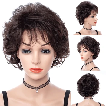 

Short Synthetic Wigs Women's Curly Ends Wig High Temperature Fiber Hair With Puffy Layered Bangs
