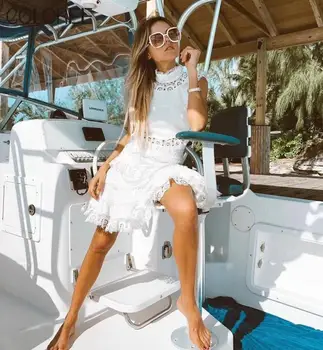 

Elegant White Hollow Out Lace Embroidery Women Dress 2020 Summer Runway Designers