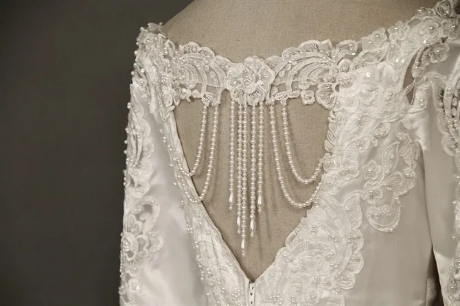Новая мода vestidos формальные Роскошные настоящие фотографии бисерные груши Свадебное бальное платье с длинным рукавом Кружевное Свадебное Платье