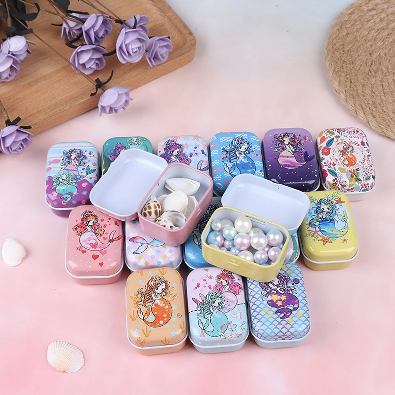 

1Pc New Cartoon Mermaid Alpaca Tin Box House Decoration Collectables Display Holiday Pattern Small Jewelry Needle Storage Boxes