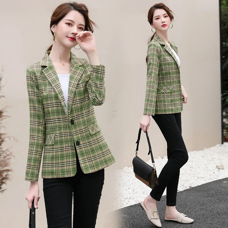 

Small Suit Coat Women's 2019 Autumn Clothing New Style Korean-style Slimming British-Style Casual Short Plaid Suit Short-height