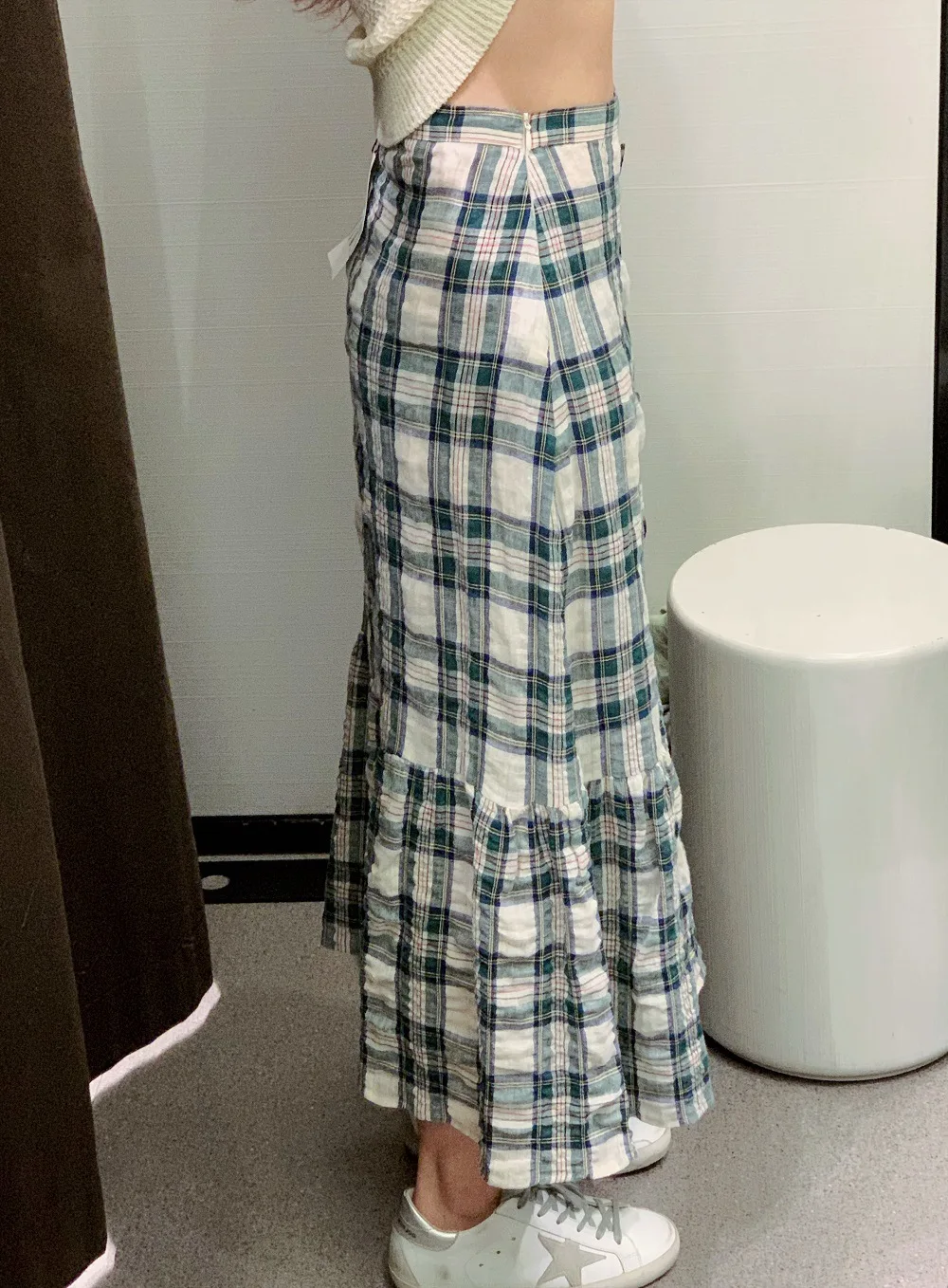 

Hong Kong It Popular Brand 2019 Spring And Summer-Check Print Slim Fit High Waist Skirt Mid-length Pleated Hem Fishtail