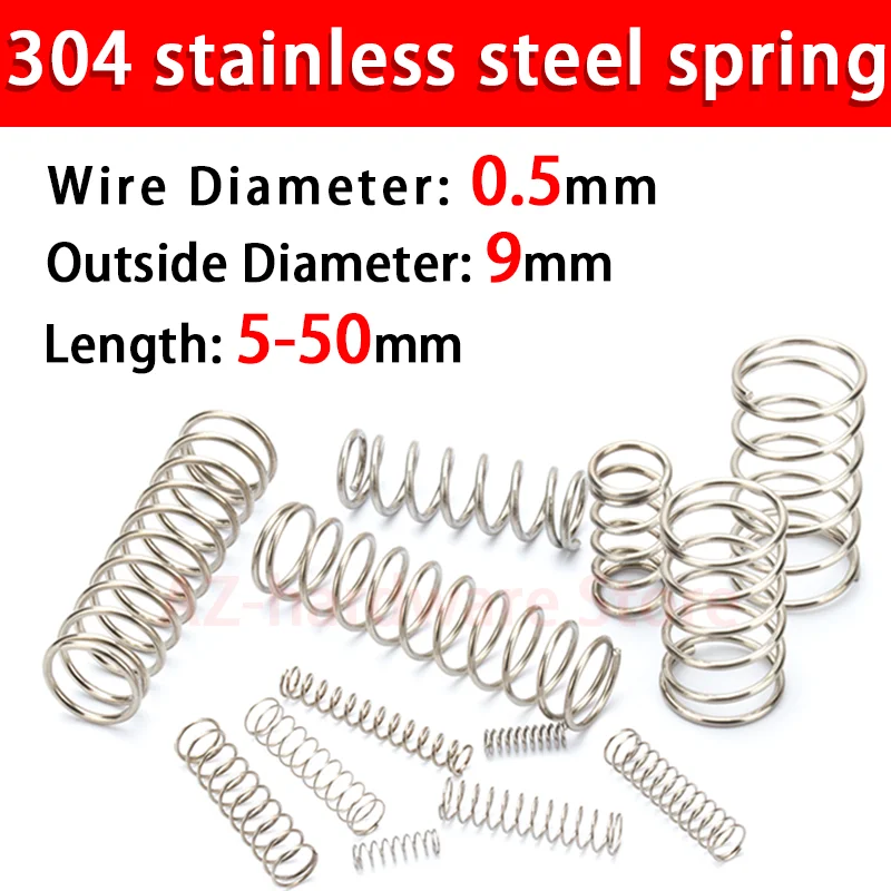 Compression Small Spring 0.5mm Wire Dia 304 Stainless Steel Pressure 5mm-50mm L 