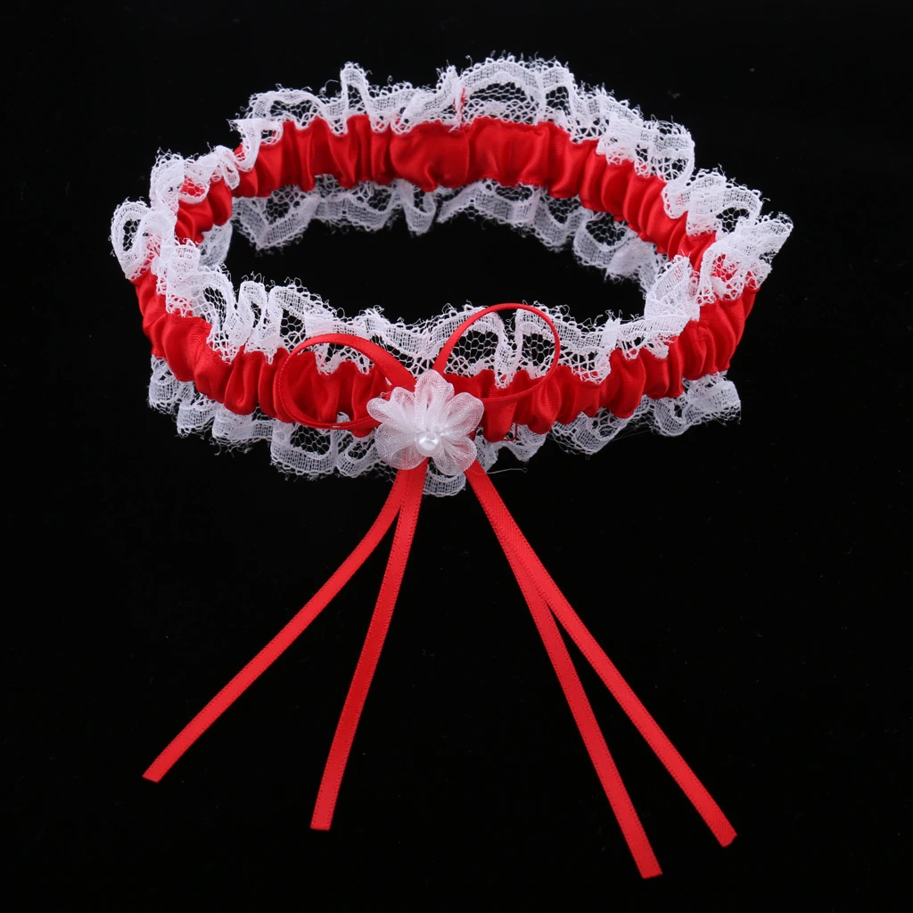 2Pcs Rustic Bridal Wedding Garter Floral Stretch Bridal Lace Satin Bowknot Thigh Ring Soft Socks Hen Party Lace Pearls Garter