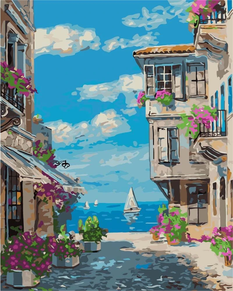 HUACAN Painting By Numbers House Scenery Pictures Gift Kits Drawing Canvas HandPainted Home Decor Gift - Цвет: SZHC1-1831