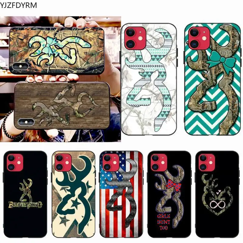

YJZFDYRM Camo Browning Phone Case for iphone 12 pro max 11 pro XS MAX 8 7 6 6S Plus X 5S SE 2020 XR case
