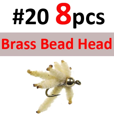 8PCS Brass SIZE 20 ICERIO 8 шт белый Maggots кластер наживка «червяк» для форель Карп ловля окуня муха приманки в виде насекомых - Цвет: 8PCS Brass SIZE 20