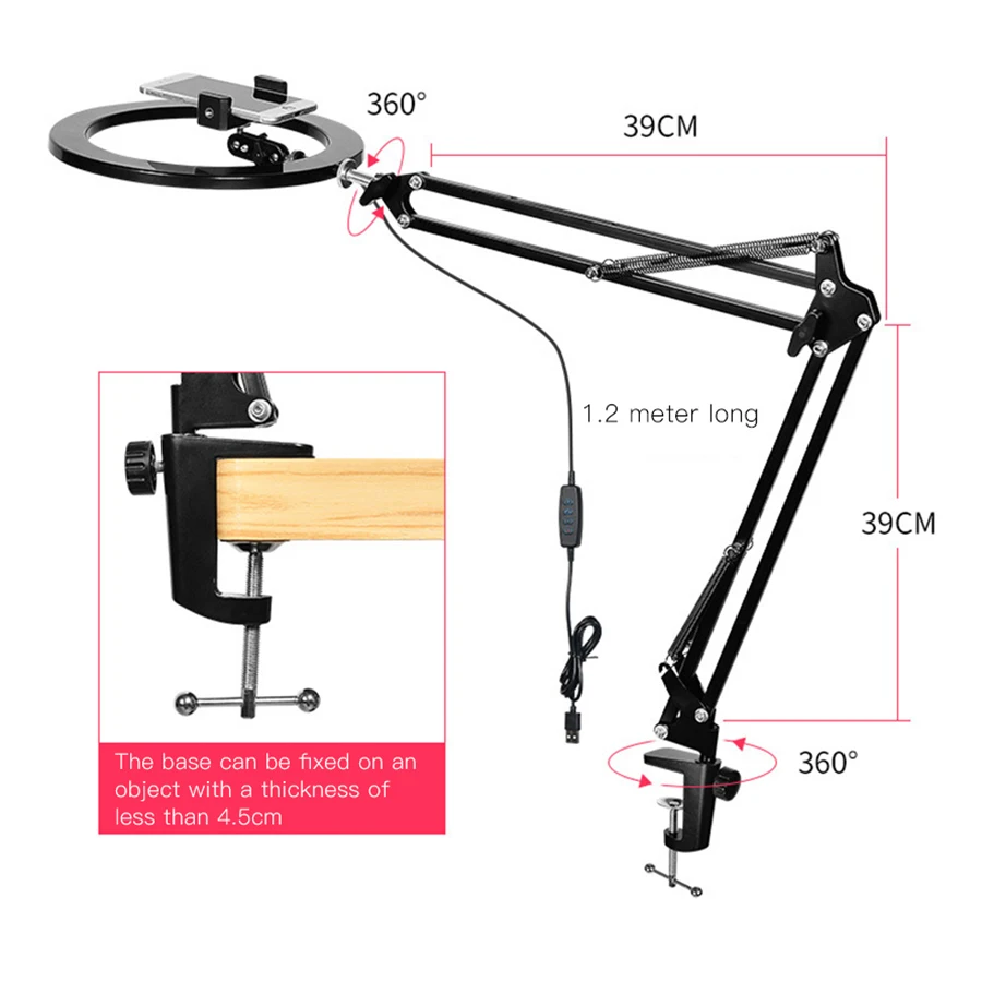  MAMEN Dimmable 26cm Selfie ring light Led Video Studio Photography Lighting With Long Arm Desktop T - 4000251462493