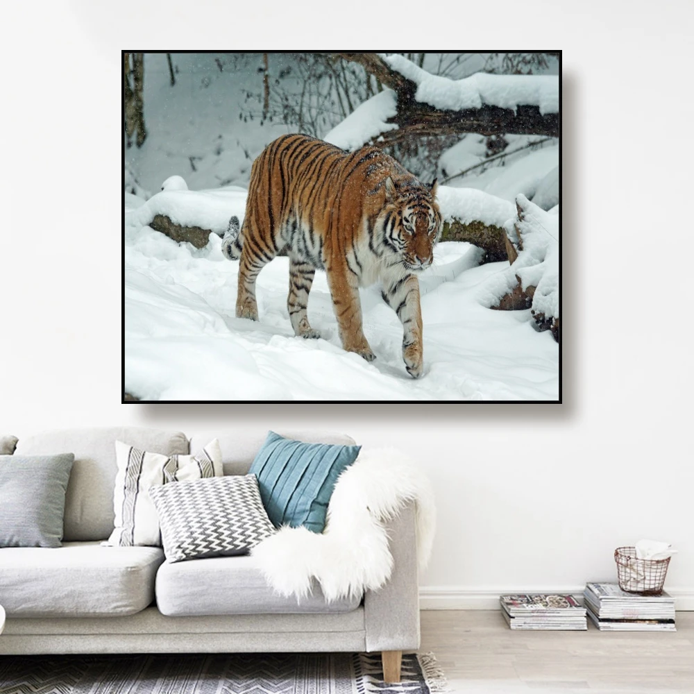 

Cassisy Canvas Art PaintingTiger walking in the snowArt Poster Picture Wall Decor Modern Home Decoration For Living room