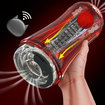 Male Masturbator Cup Vacuum Sucking with Vibrating Ball Sex Blowjob Transparent Rubber Vagina Sex Toys For Men Penis Massager