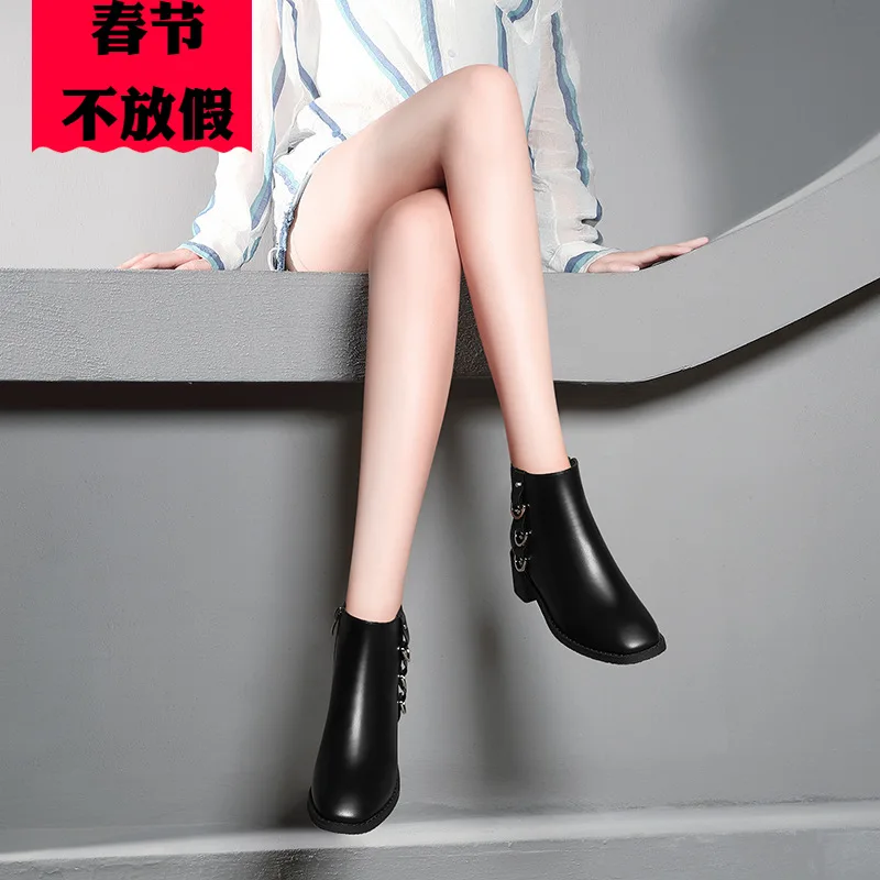 

2018 New Style Online Celebrity Single Boots Semi-high Heeled Chunky-Heel Autumn ai xue Spring, Autumn And Winter Fashion WOMEN'