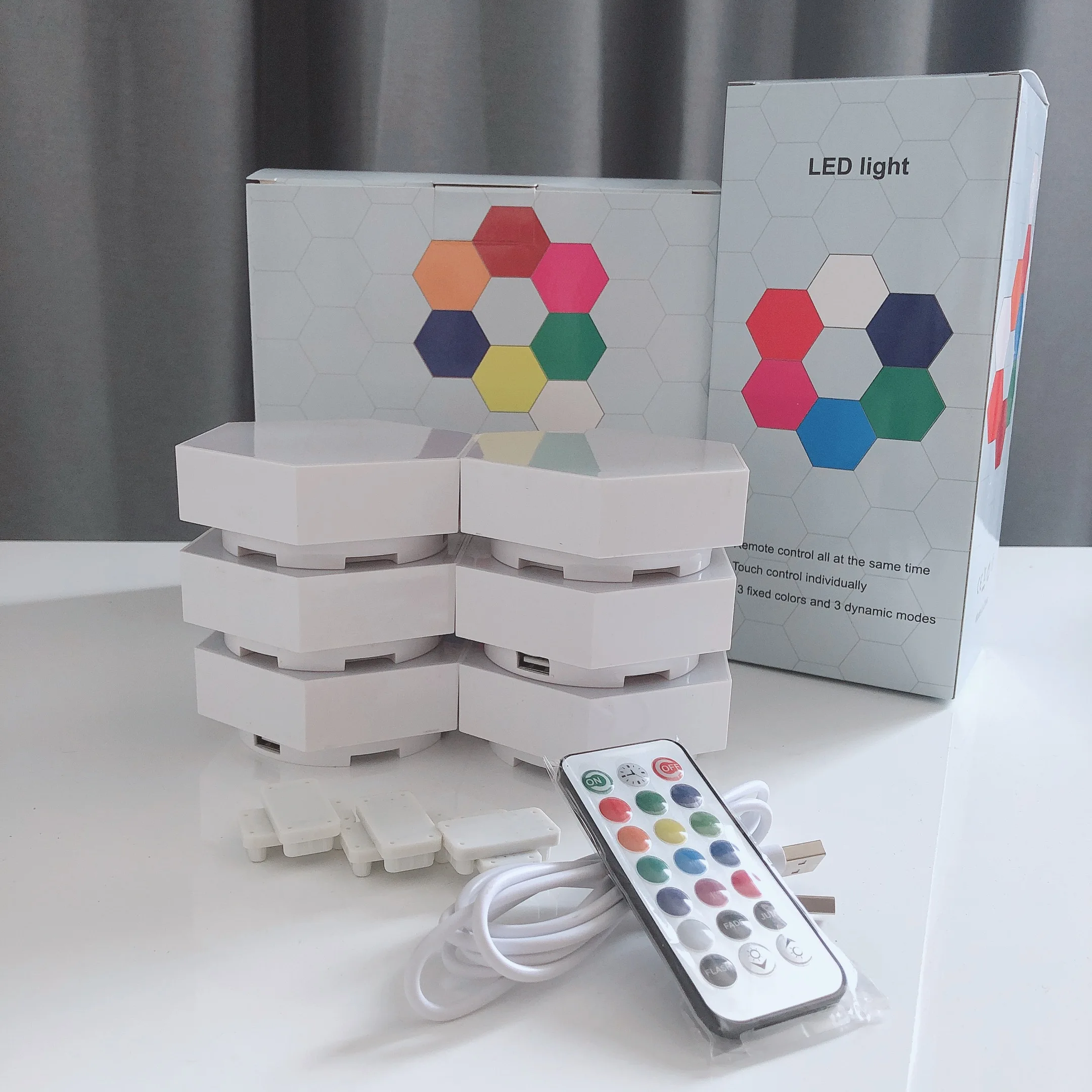 Sensível ao Toque Lâmpada Hexagonal Modular Controle Remoto Luz Noturna Magnética Rgb Led 2 Lâmpada hexagonal rgb, lâmpada led sensível ao