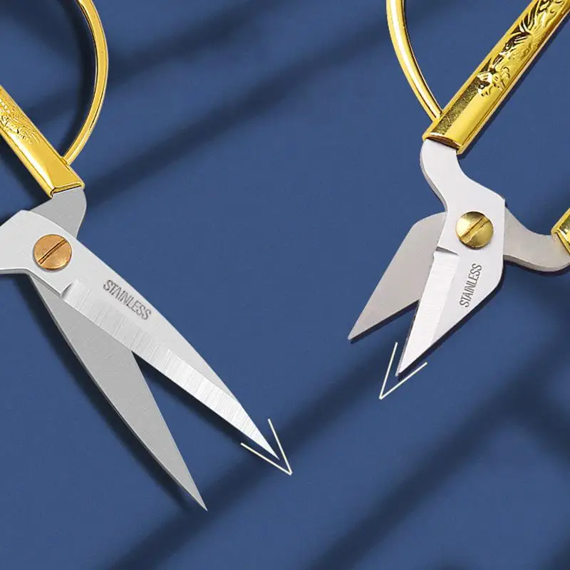 스테인레스 스틸 바느질 골드 가위 짧은 커터, 내구성 빈티지 자수 재단사 가위 패브릭 커터 바느질을 위한 공예 도구