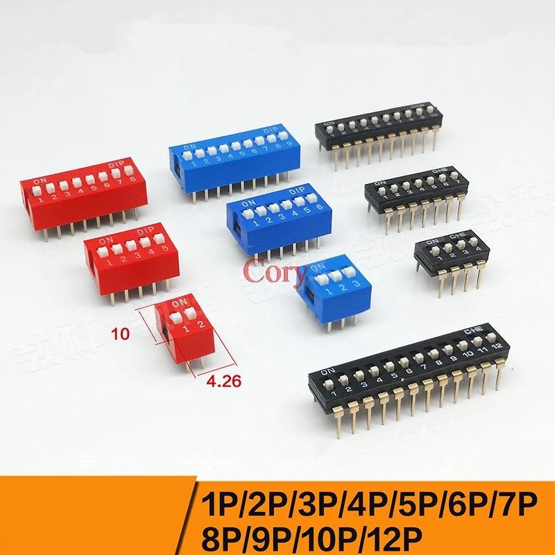 10 шт. DIP переключатель Скользящий тип 2 54 мм шаг двойной ряд PCB установлен SPST SMD