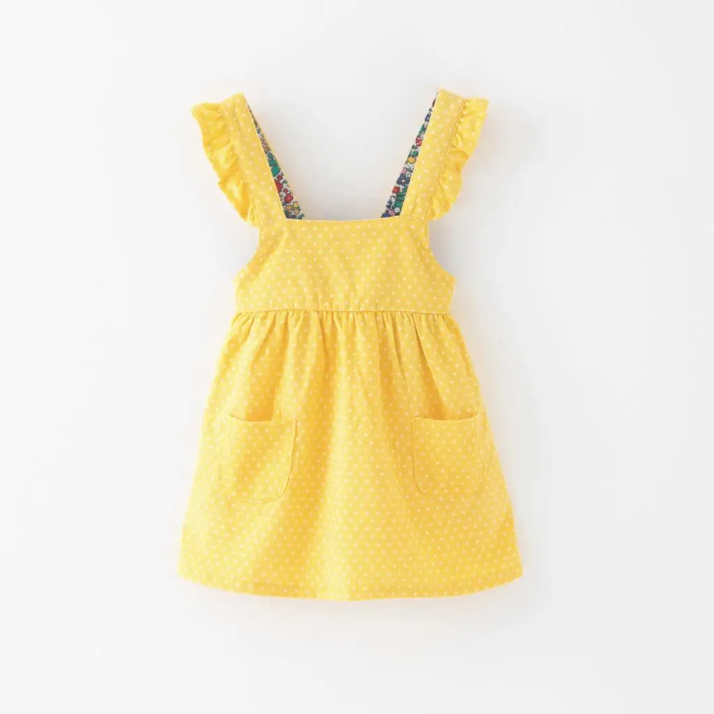 

Little Maven Spring Autumn New Children Yellow Pocket Corduroy Suspender Elastic Knitted Cotton Girls Dots Casual Dresses