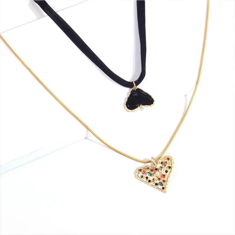 

Mei di 2n6801 Valentine's Day Necklace Fashion And Personality Versatile Double-Stranded Colorful Crystals Heart Necklace Double