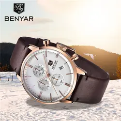 Кварцевые мужские часы BENYAR лучший бренд класса люкс деловые часы мужские модные наручные часы спортивные кожаные хронограф Relogio Masculino