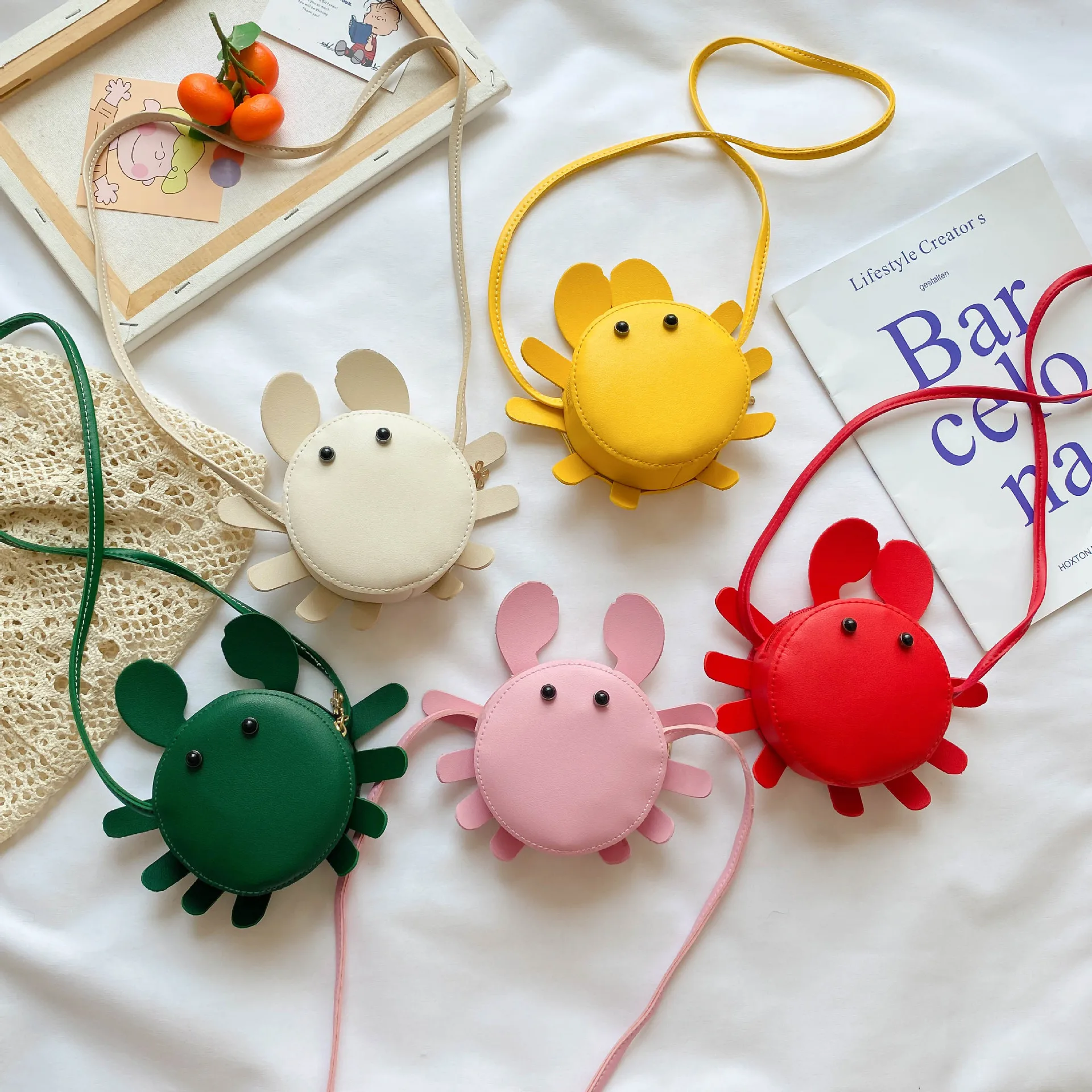 Mini bolso cruzado con forma de cangrejo para niños, accesorios adorables, monedero, a la moda, de cuero PU, bolso de hombro