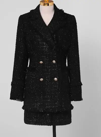 Подгонянные юбки костюм женский черный двубортный блейзеры и мини юбка 2 шт Женский комплект