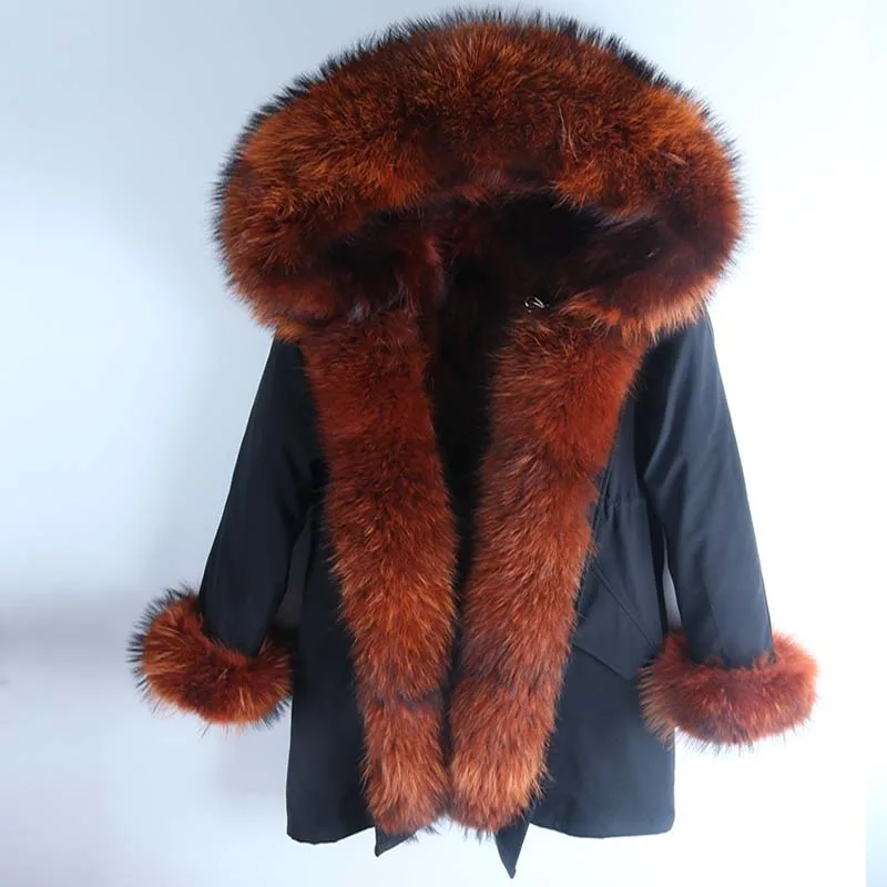 RACCOON FUR 2 Новое поступление, меховые парки, длинные женские Роскошные парки из натурального меха, толстые теплые меховые парки с воротником из енота, капюшон из меха енота - Цвет: RACCOON FUR 2