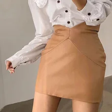 

2022 Fashion Women Mini Shorts Skirt Sexy Vintage High Waist Pencil Skirt Khaki PU Leather Skirts Womens Mini Faldas Mujer