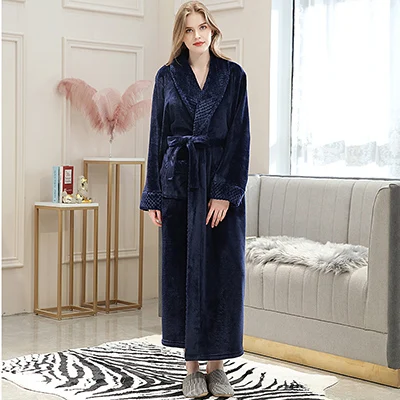 pajama joggers Lovers Extra Long Plus Size Winter Warm Flannel Coral Fleece Bath Robe Men Women Knitted Waffle Kimono Bathrobe Dressing Gown mens cotton pajama bottoms Men's Sleep & Lounge