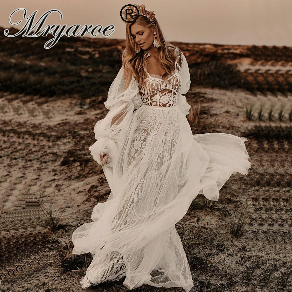 Mryarce 2021 unico sposa Boho Chic 3D abito da sposa in pizzo con  paillettes fotografia gonna con volant abiti da sposa|Wedding Dresses| -  AliExpress